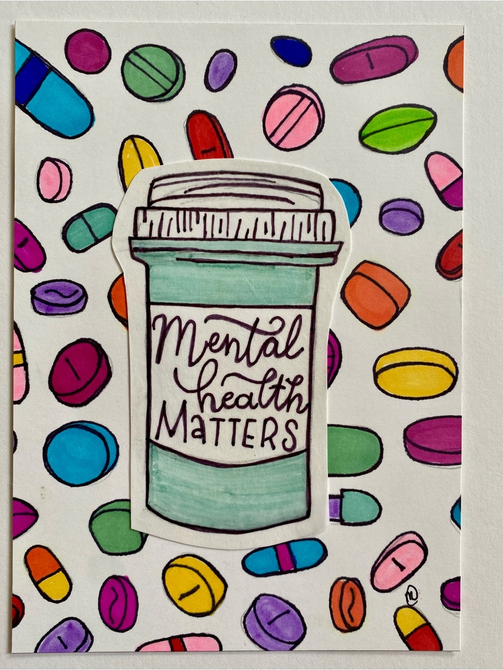 Mental Health Matters Collage Artwork, 5" x 7" Handmade Paper Art Colorful Decor